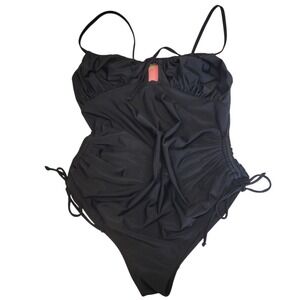 The Frolic Maternity Black Ruched‎ One Piece Swimsuit Keyhole Front Sz8 NWT C669